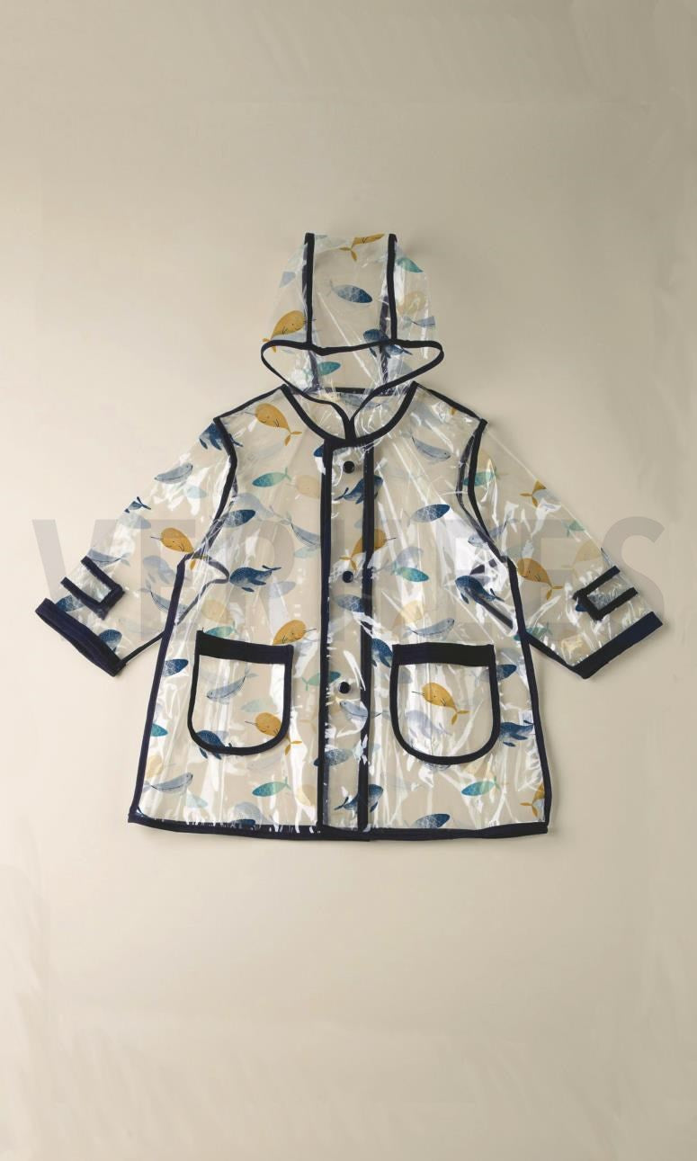 Halbtransparenter Regenjackenstoff - verschiedene Meerestiere - altrosa
