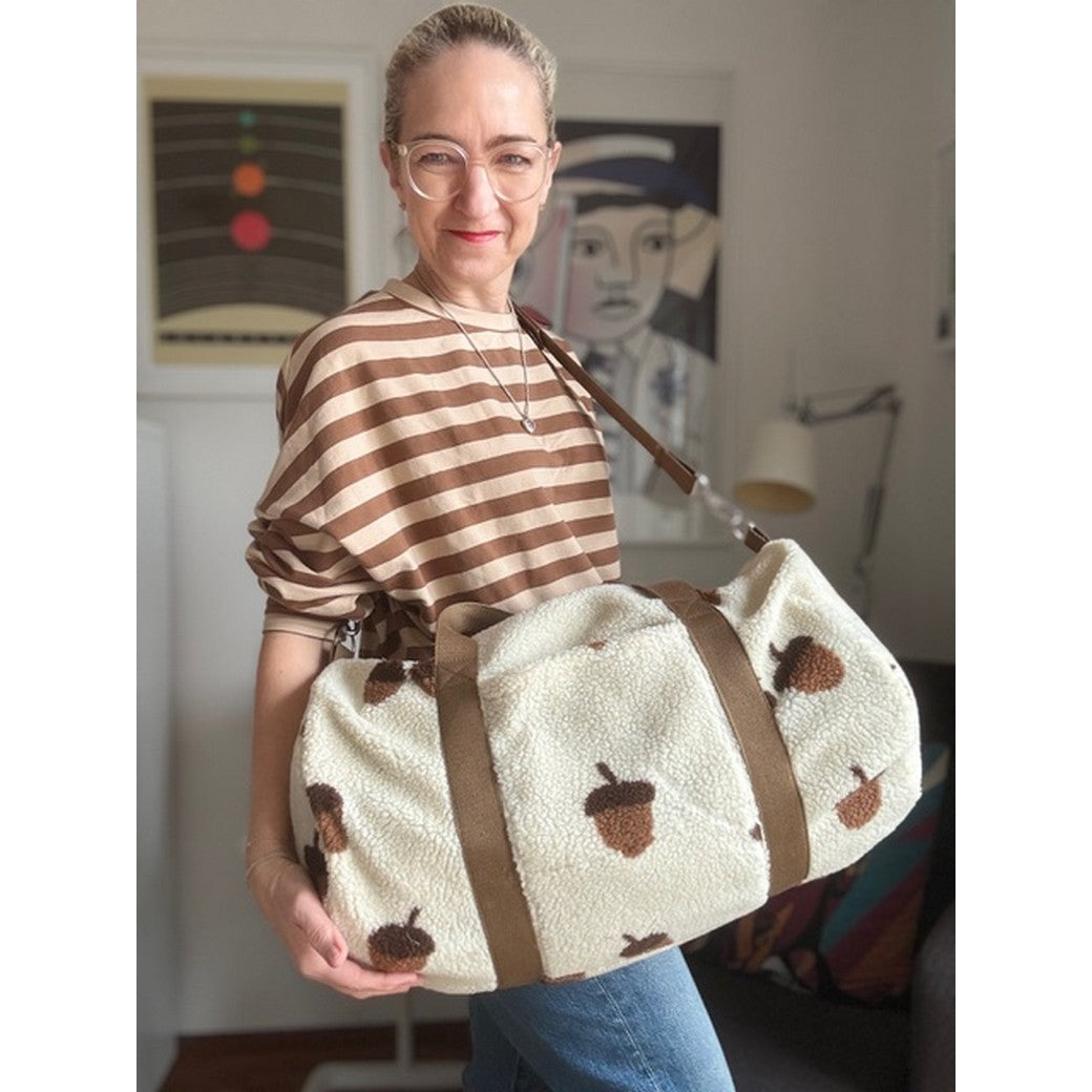 Sherpa Teddy Jacquard Stoff - Eicheln- ecru