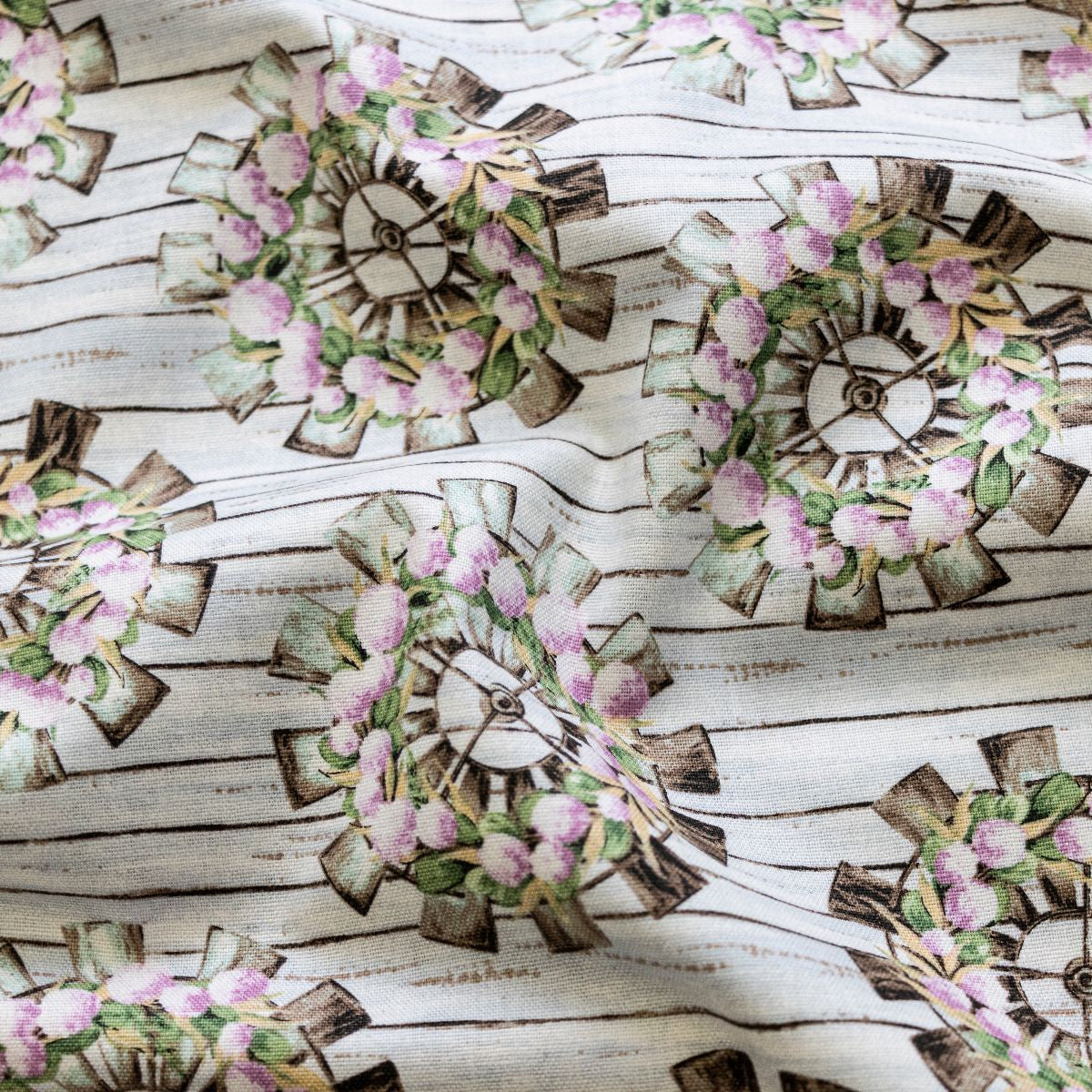 Webware Baumwolle Swafing French Hill Farm by Blank Quilting - blumige Windräder - wollweiß