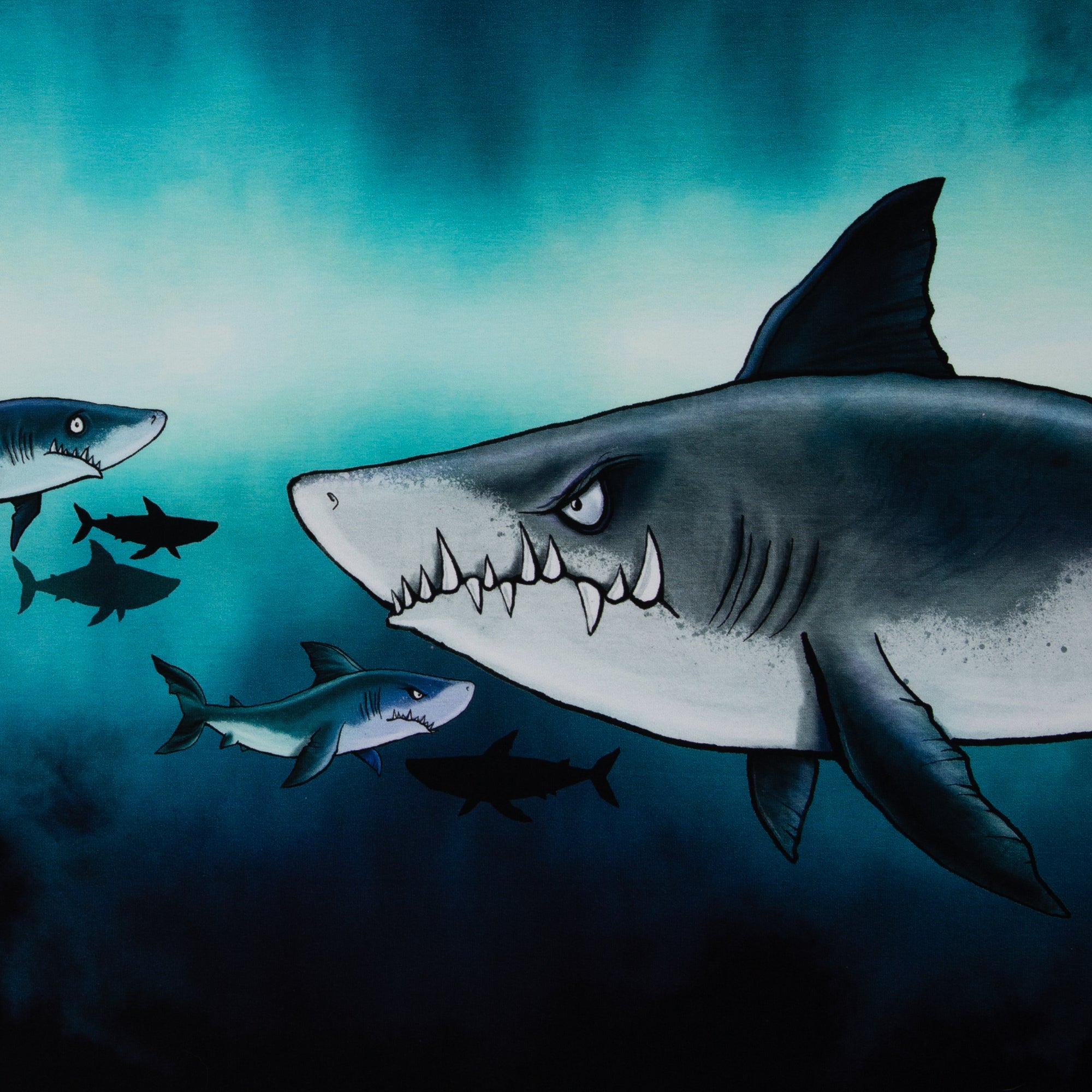 French Terry Swafing PANEL ca. 85 cm x 150 cm Shark Tank by Thorsten Berger - türkis