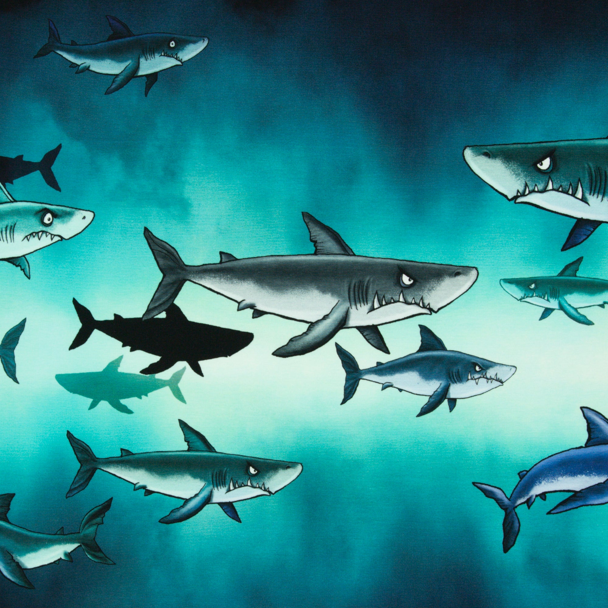 French Terry Swafing PANEL ca. 85 cm x 150 cm Shark Tank by Thorsten Berger - türkis