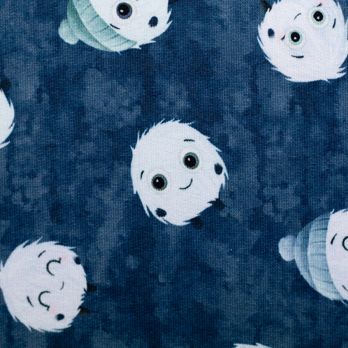 French Terry Swafing - Fluffy by Mrs Mint - flauschige Schneewesen - jeansblau