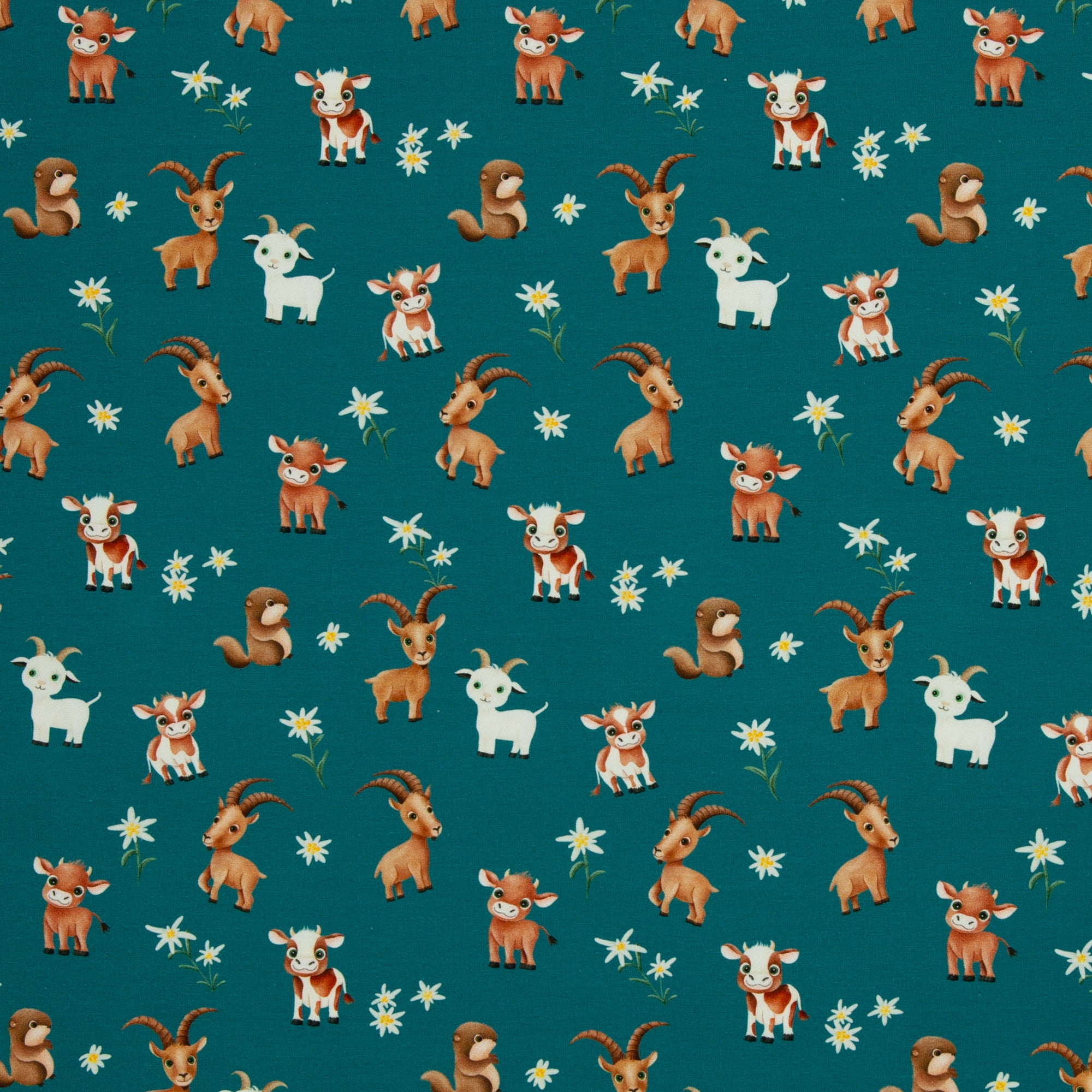 Jersey Swafing Alpenliebe by Mrs Mint Design - Bergziegen - petrol