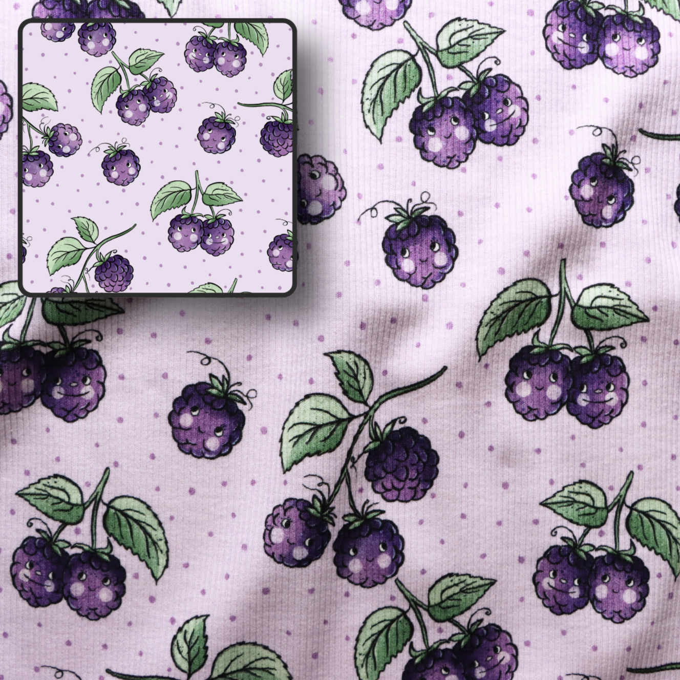 Eigenproduktion Ripp-Jersey Brombeeren Katzengold-Design - helles Flieder