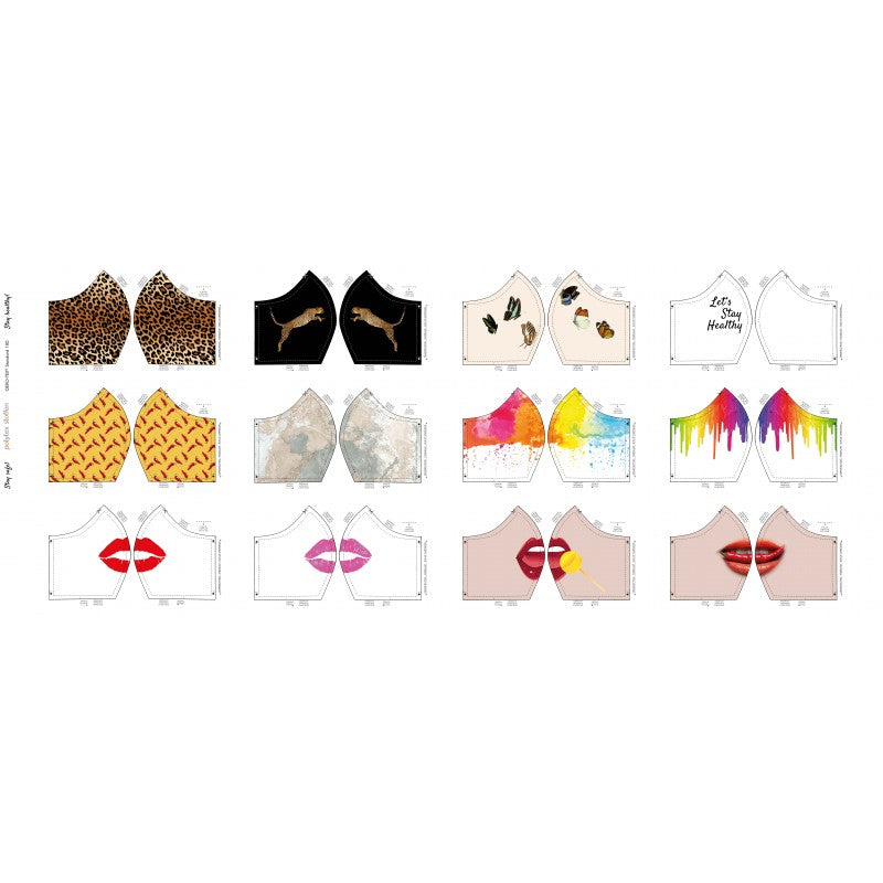 Webware Baumwolle Digitaldruck PANEL ca. 60 x 145 cm für Behelfsmasken - 12 verschiedene Motive - weiß