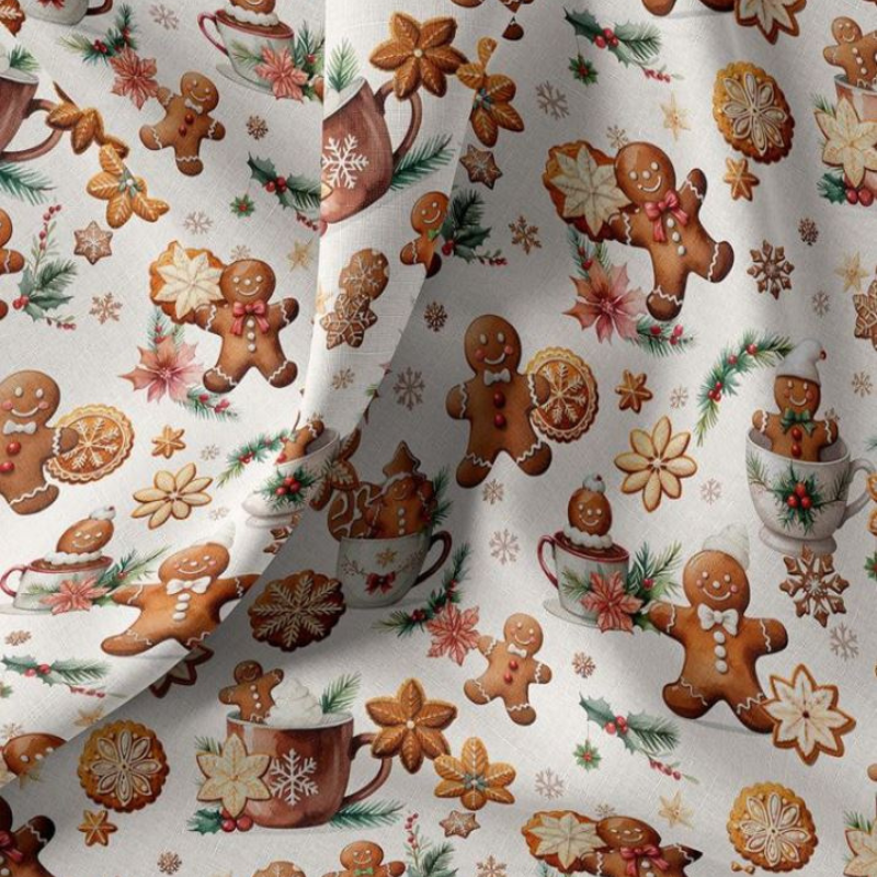 🎄 Baumwolle Webware Stoff - Lebkuchenmännchen - wollweiß