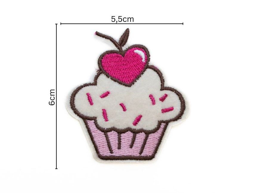 Stick-Applikation zum Aufbügeln ca 5,5 cm x 6 cm - Muffin - rosa