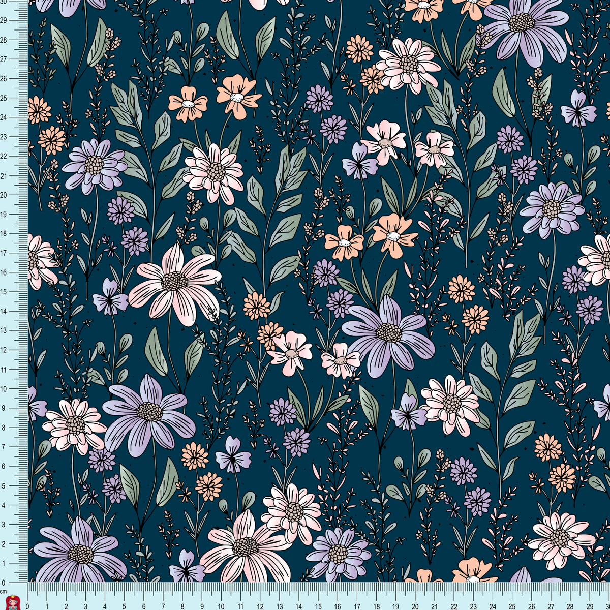 Eigenproduktion Softshell Katzengold Design - Blumenwiese - nachtblau
