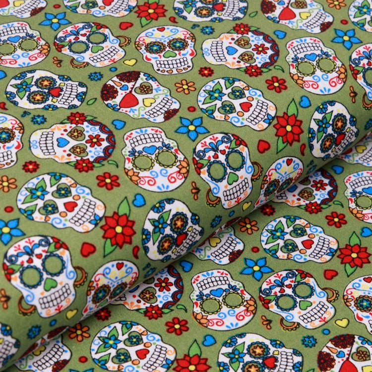 Webware Baumwolle Popeline - große geblümte Totenköpfe