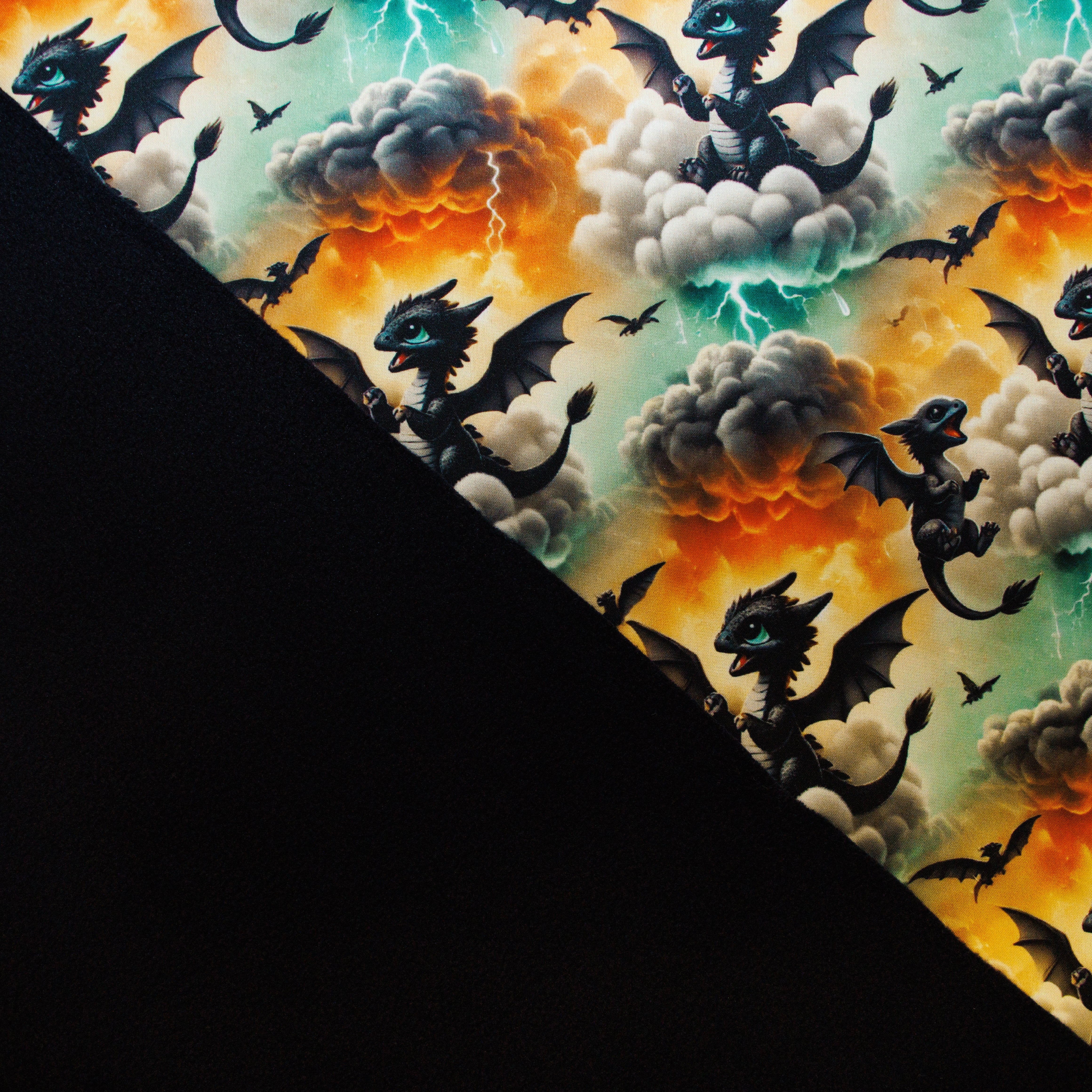 🐲 Softshell Stoff - Drachen auf Bunt