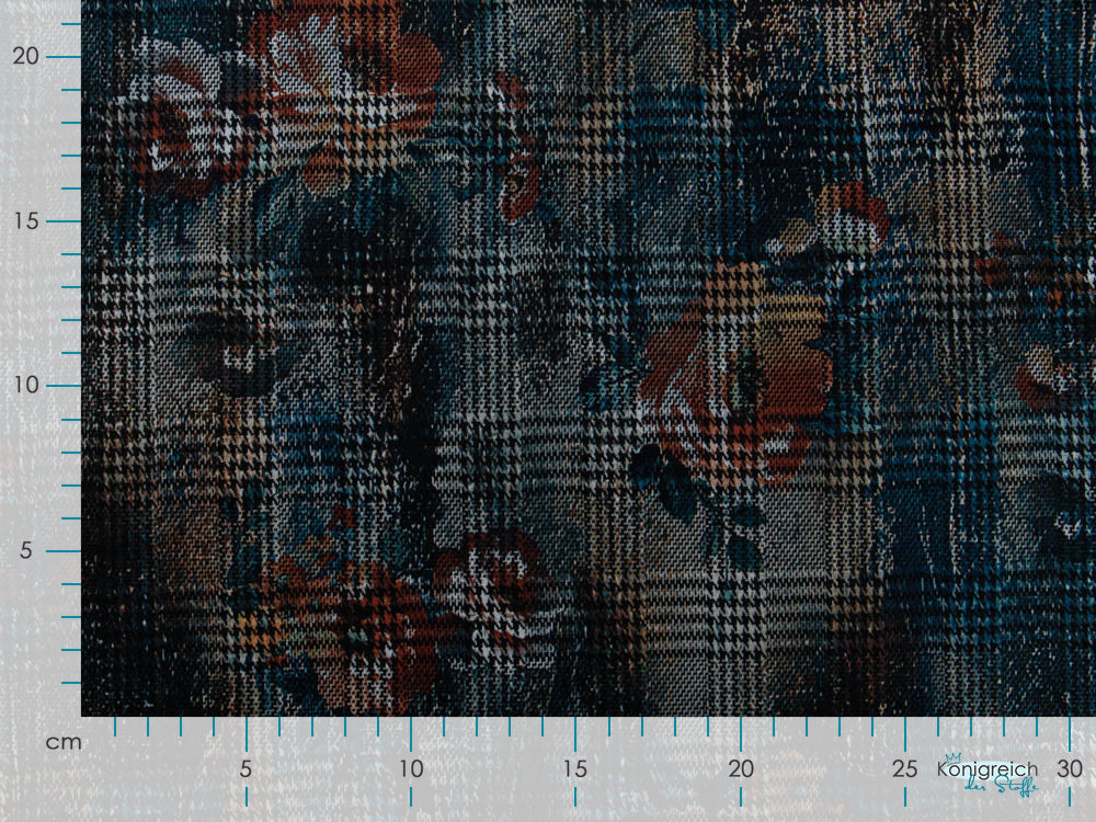 Jacquard Check Bouquet - Blumen auf Karomuster - braun