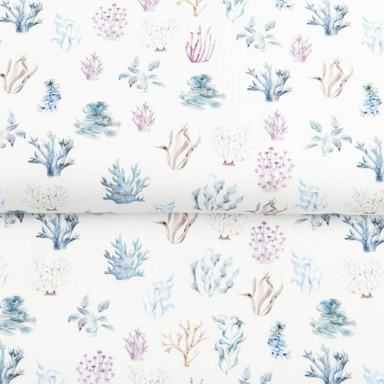 Webware Baumwolle Popeline Digitaldruck - Unterwasserpflanzen - wollweiß