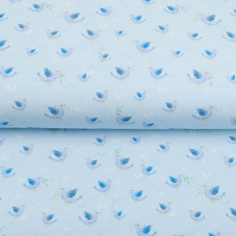 Jersey - Vögel - babyblau