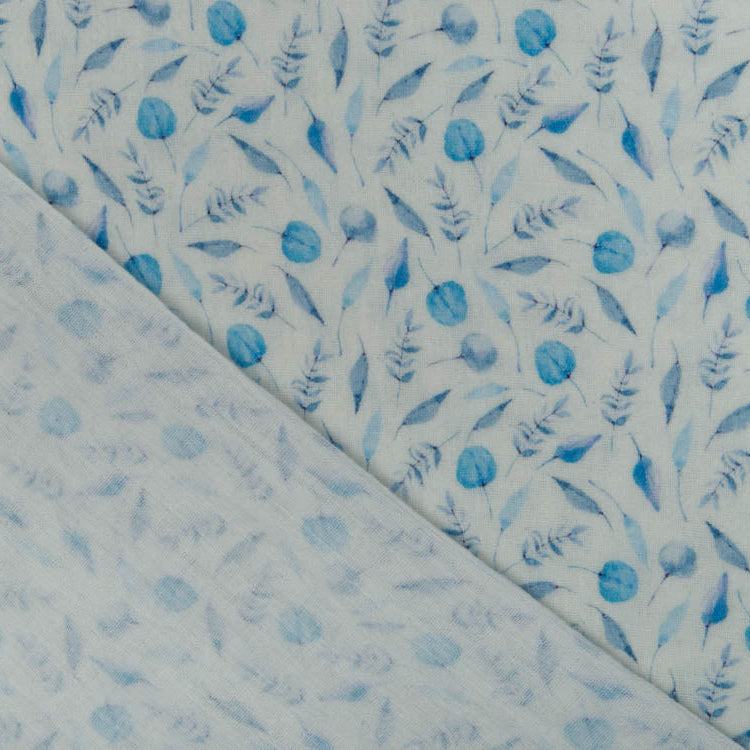 Musselin Double Gauze Digitaldruck - Blätter - wollweiß