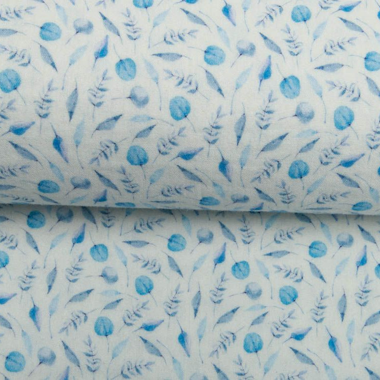 Musselin Double Gauze Digitaldruck - Blätter - wollweiß