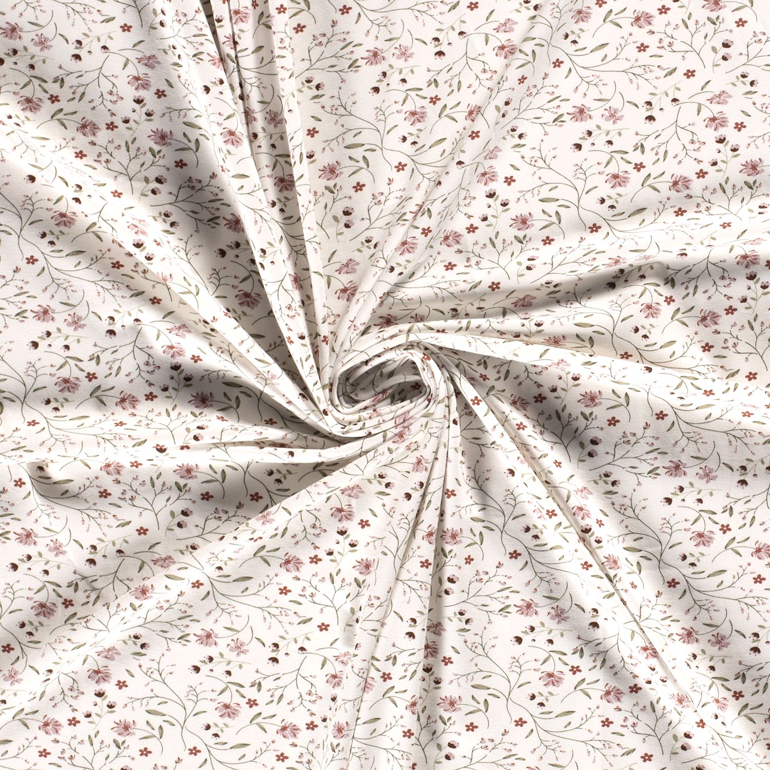 🌸Baumwolle Jersey Stoff Digitaldruck - Rosa Blumen - Wollweiß