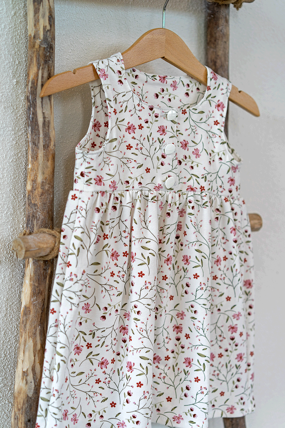 🌸Baumwolle Jersey Stoff Digitaldruck - Rosa Blumen - Wollweiß