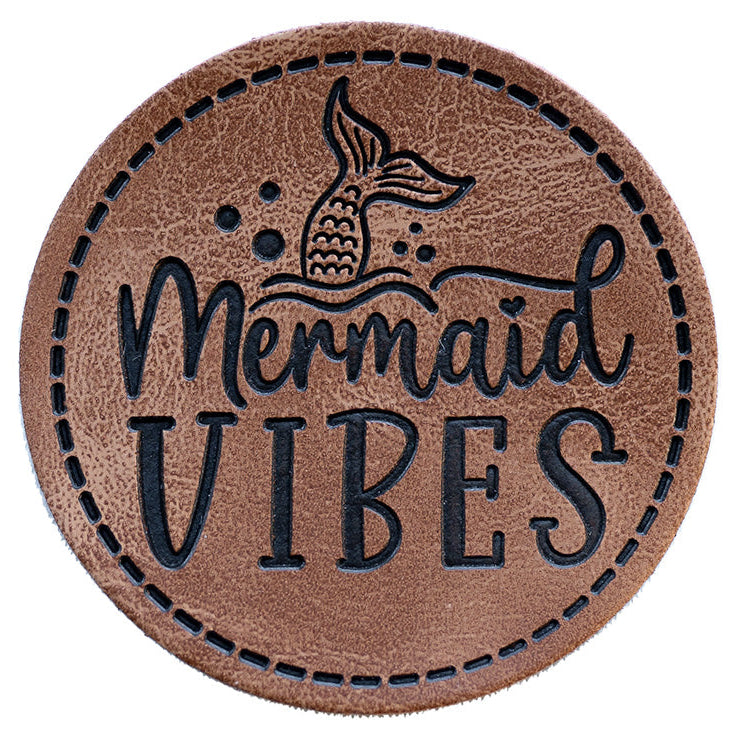 Jessy Sewing Kunstleder-Label mit aufgedruckter Nähnaht - "Mermaid Vibes" - braun