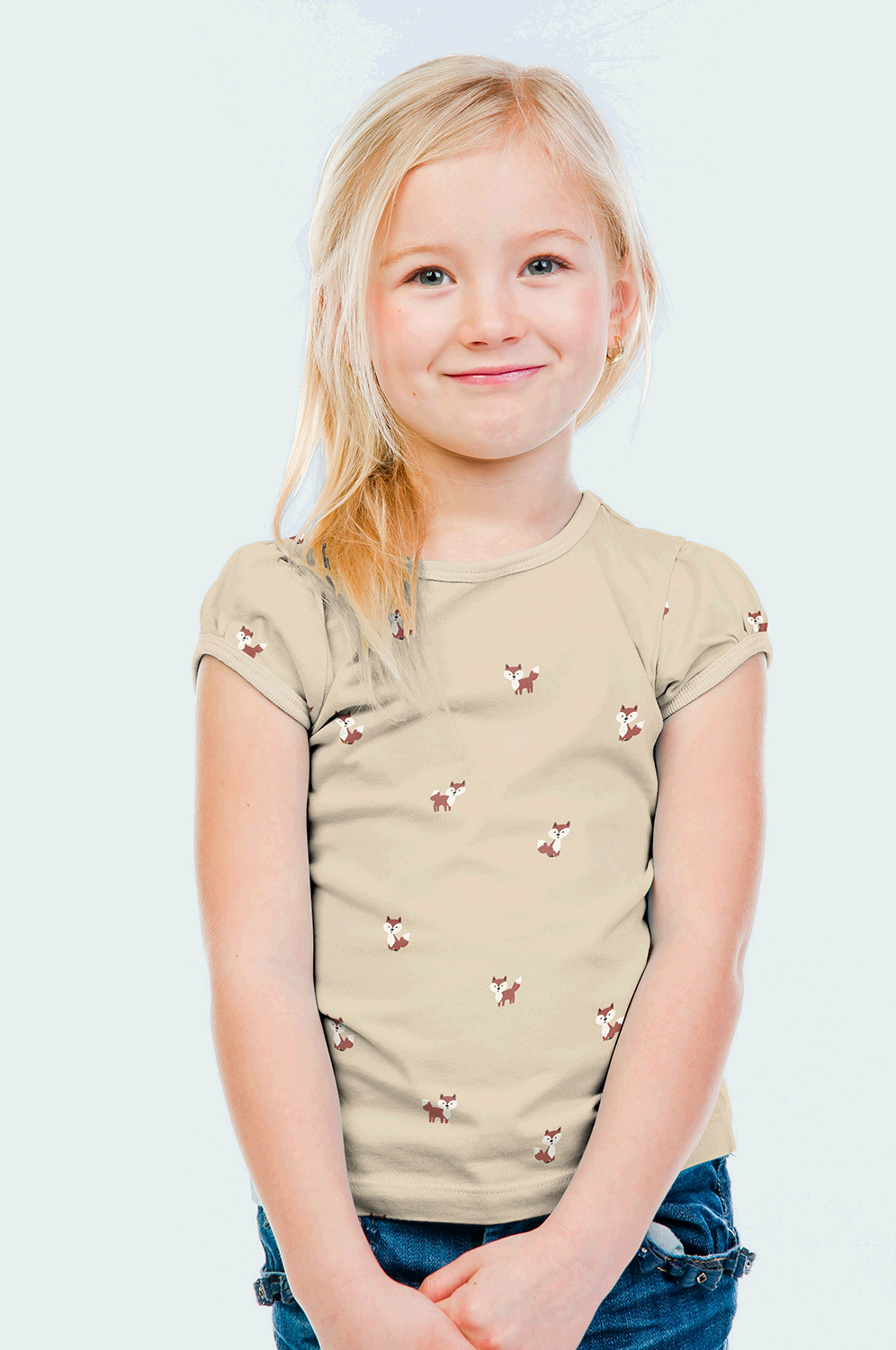 🦊Baumwolle Jersey Stoff Digitaldruck - Füchse - beige