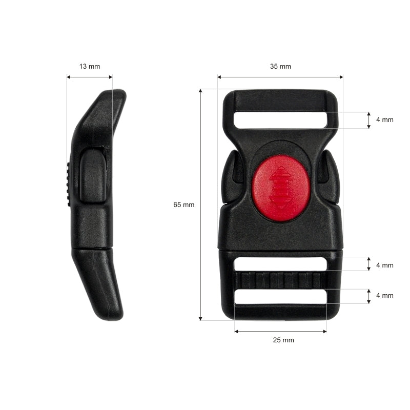 Steckschnalle Frostbeständig ca. 25 mm - schwarz-rot