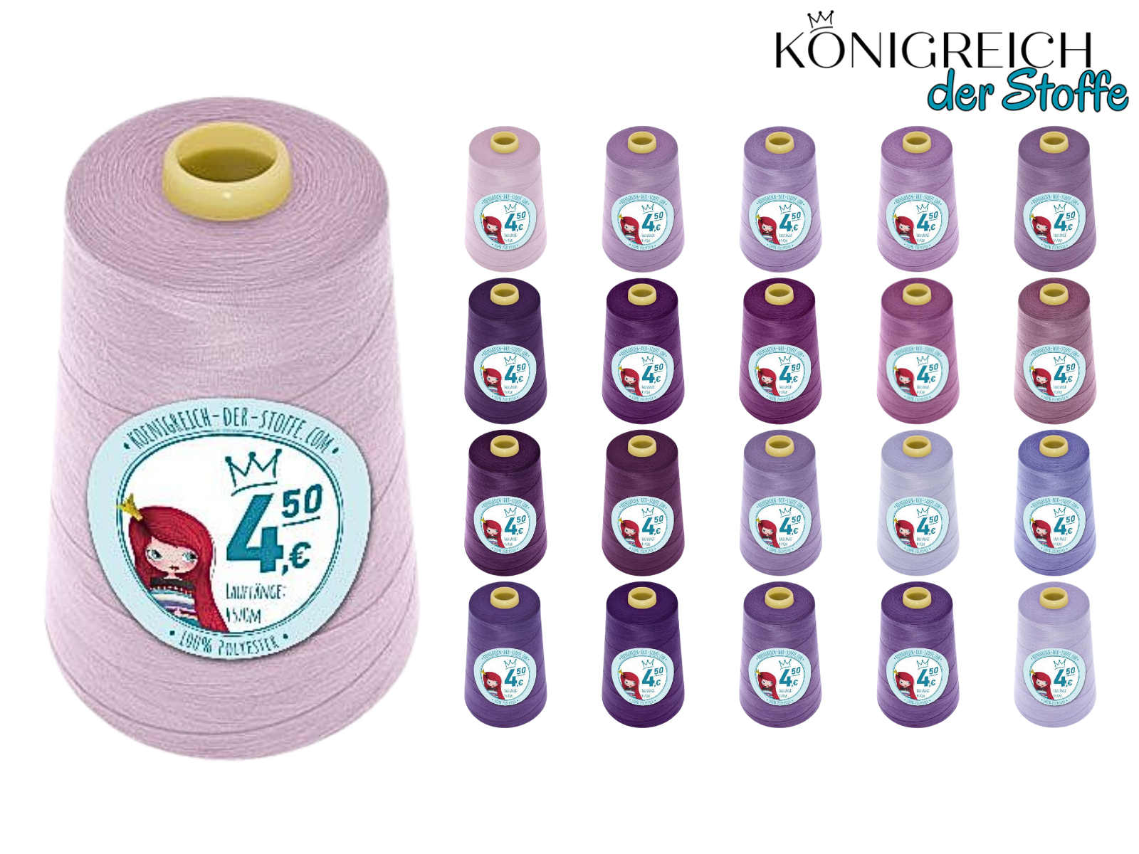 🧵  Overlock Nähgarn - 4570 m - Rosa • Lila • Violett