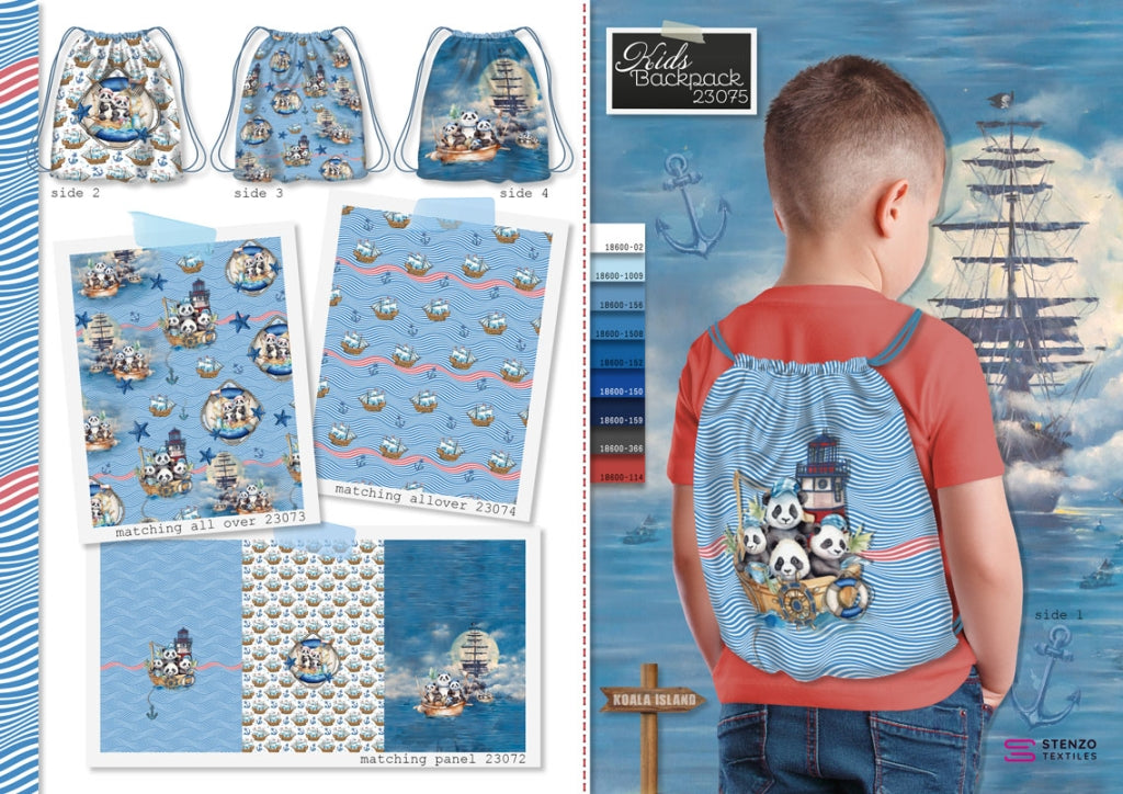 Canvas Taschen- & Rucksackpanel „Panda Matrosen“ – Digitaldruck