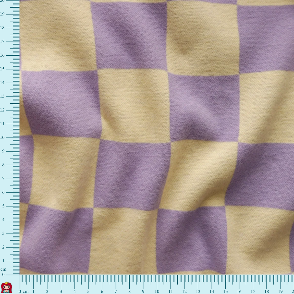 Eigenproduktion Jacquard - Sweat gebürstet - Schachbrett - flieder - hellgelb