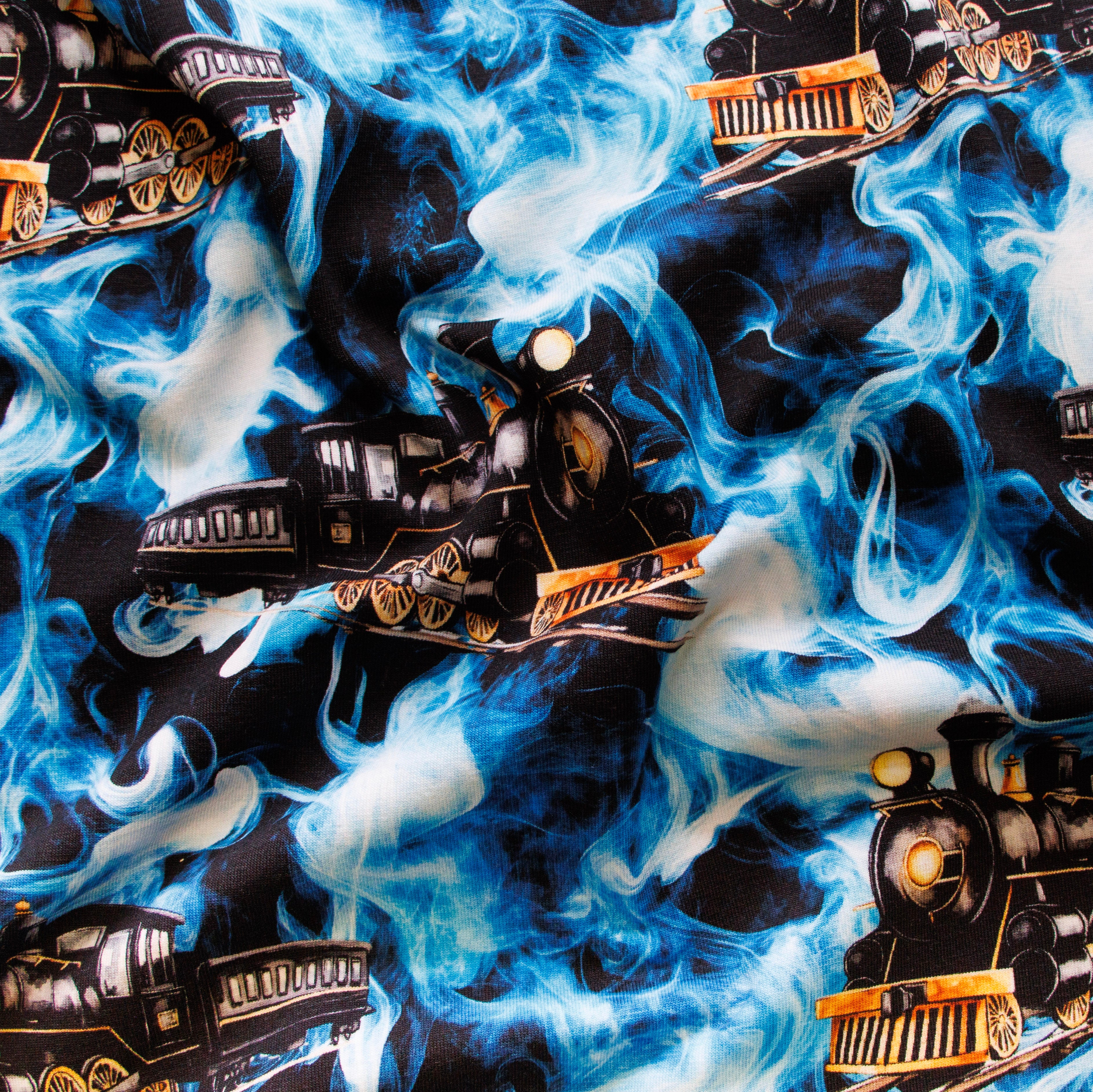 Baumwolle Jersey Digitaldruck Stoff - Weihnachtsexpress - Blau