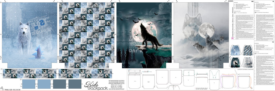 Canvas Taschen- & Rucksackpanel „Wolf Moon“ – Digitaldruck