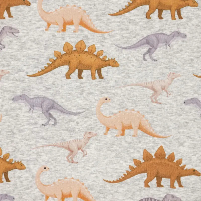 Alpenfleece Jogging Stoff - Dinos- Grau Meliert