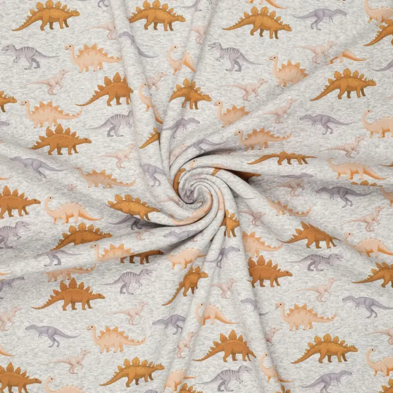 Alpenfleece Jogging Stoff - Dinos- Grau Meliert