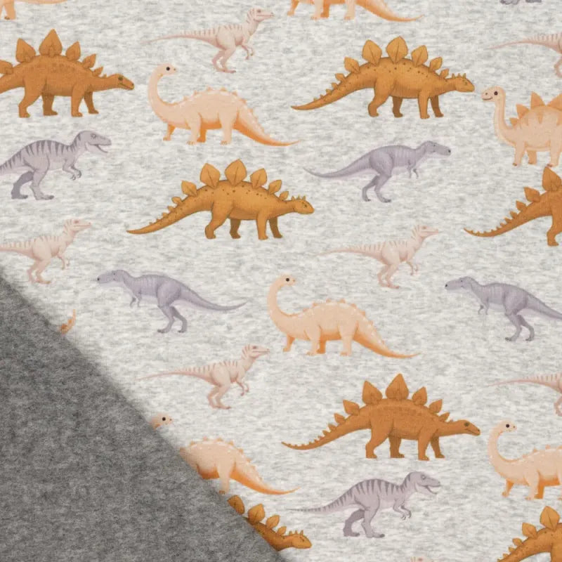 Alpenfleece Jogging Stoff - Dinos- Grau Meliert