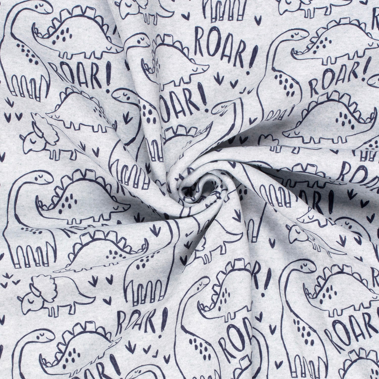 Angerauter Sweat Stoff - Dinos - Hellgrau