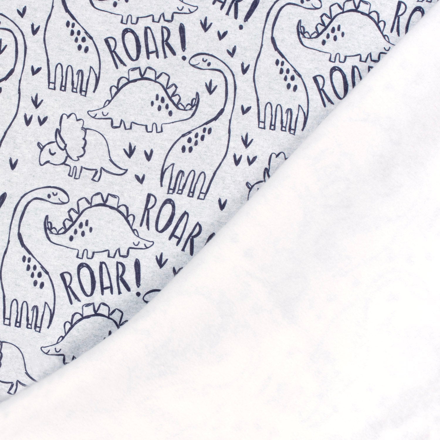 Angerauter Sweat Stoff - Dinos - Hellgrau