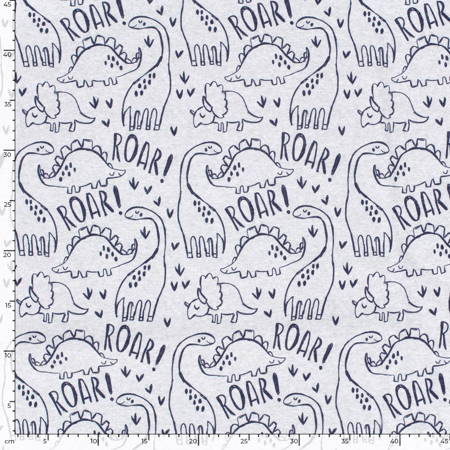 Angerauter Sweat Stoff - Dinos - Hellgrau