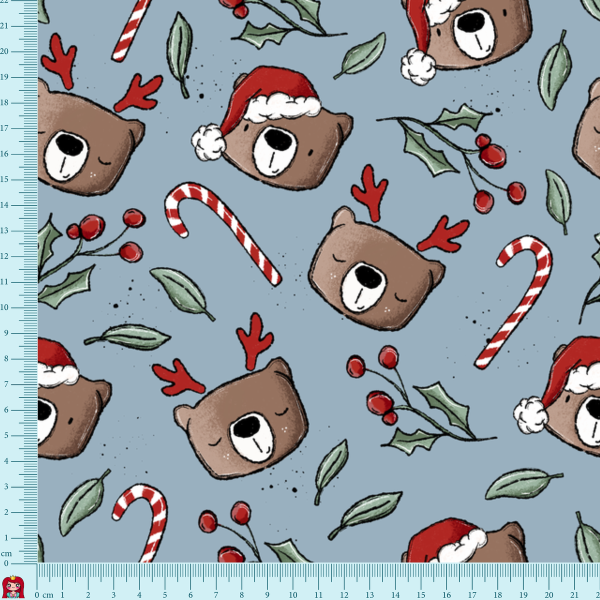 Eigenproduktion French Terry - BearXmas Katzengold-Design -graublau