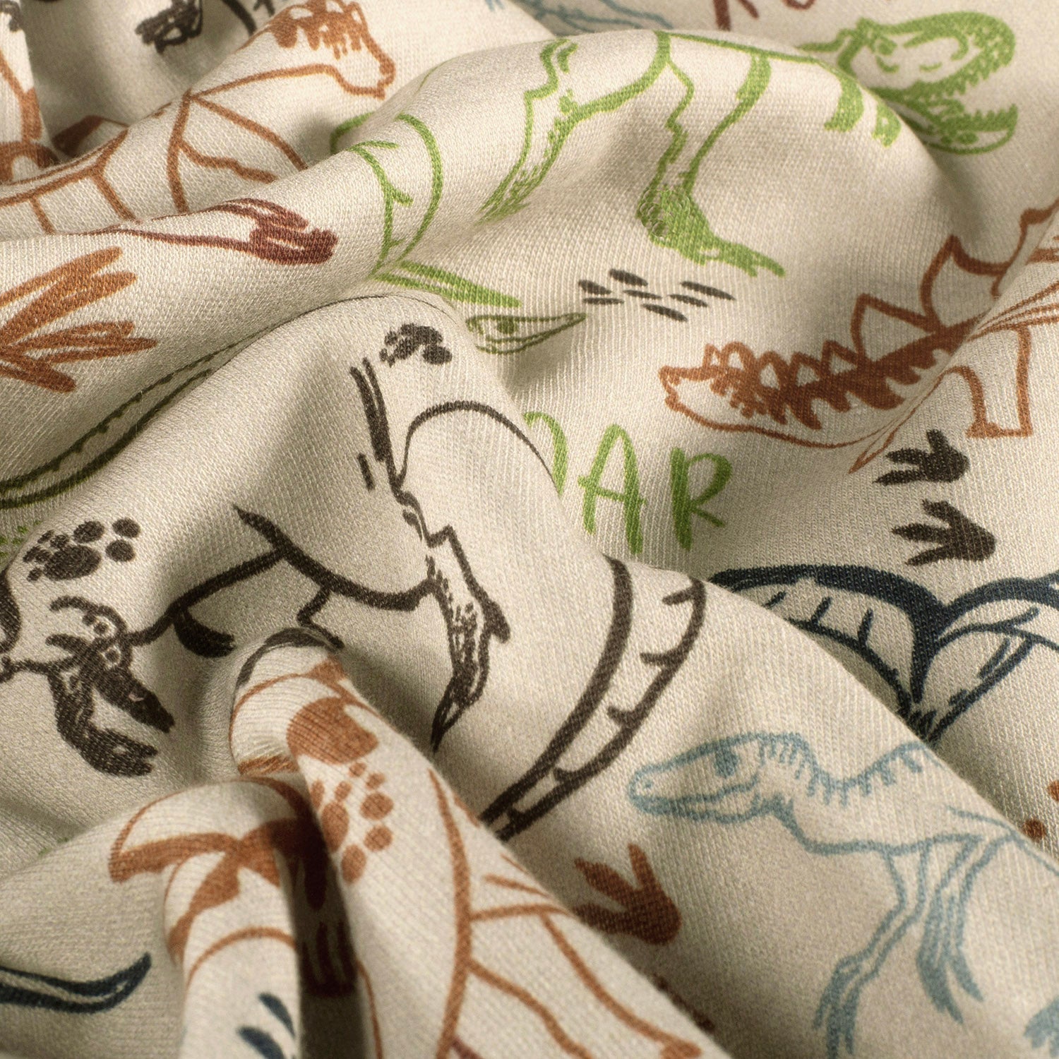 Angerauter Sweat Stoff - Dinos - Beige