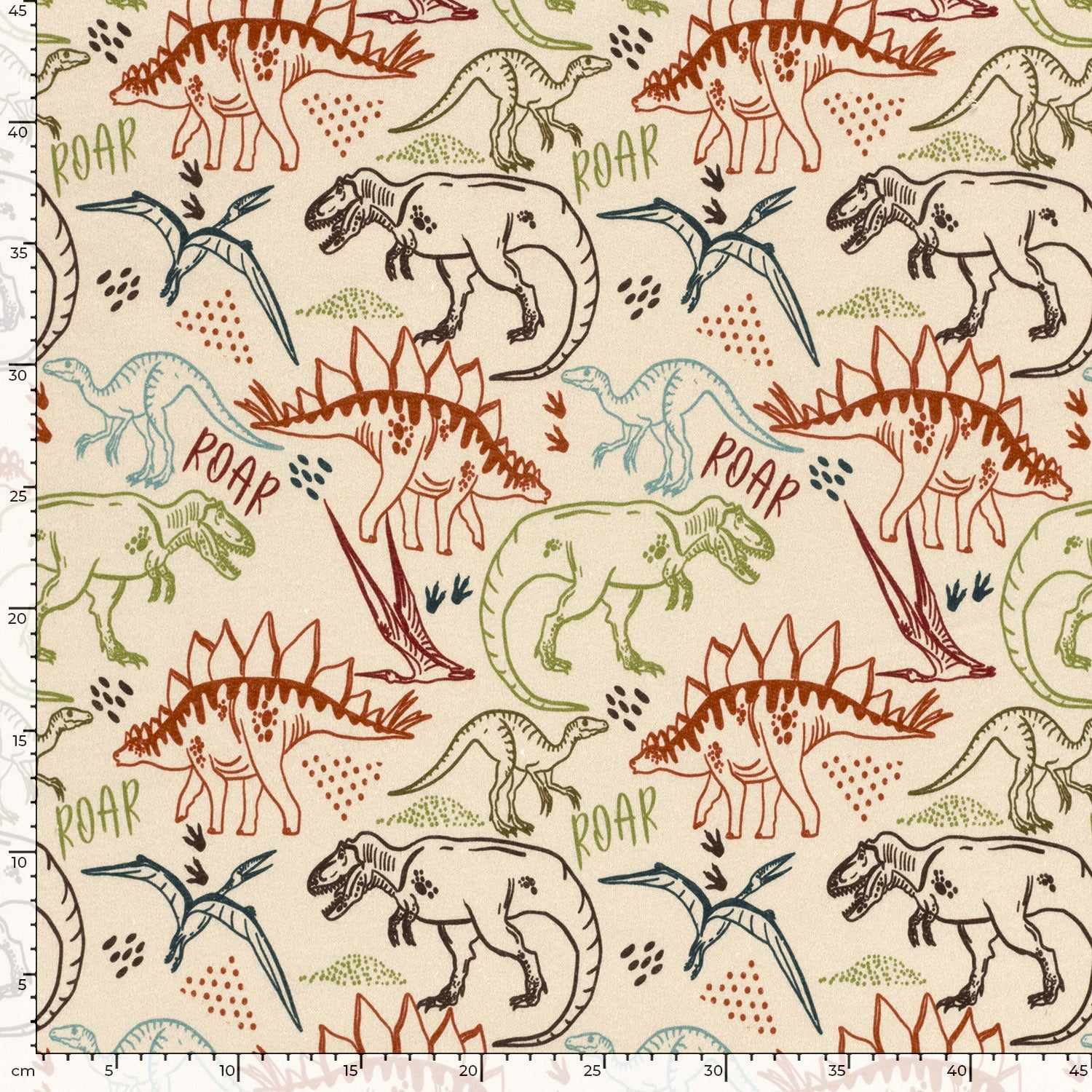 Angerauter Sweat Stoff - Dinos - Beige