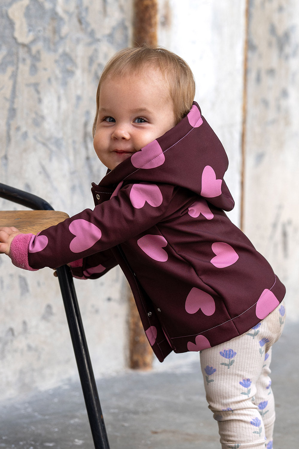 💕 Softshell Stoff - Herzen - Bordeauxrot