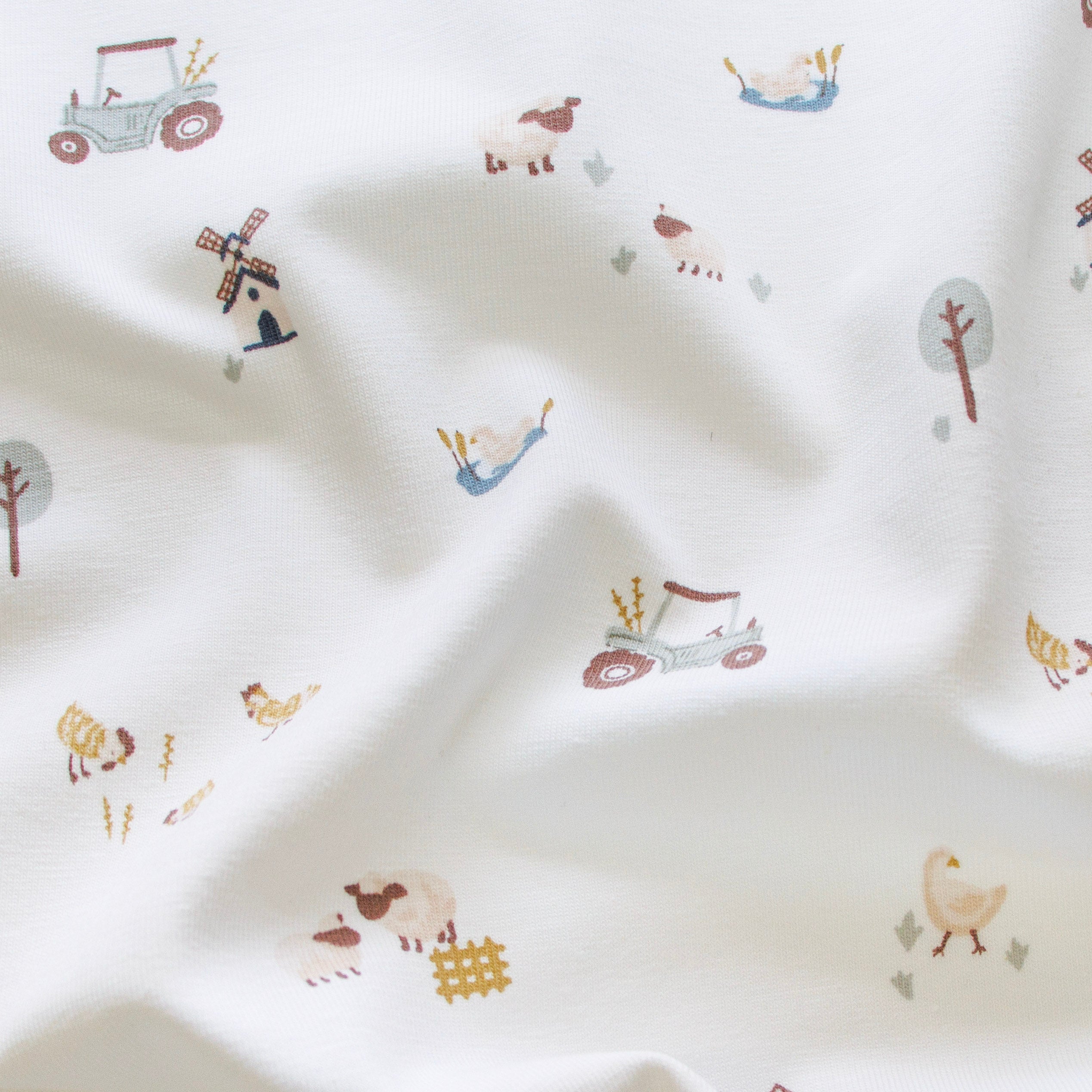 Jersey Baumwolle Stoff - Bauernhof - weiß