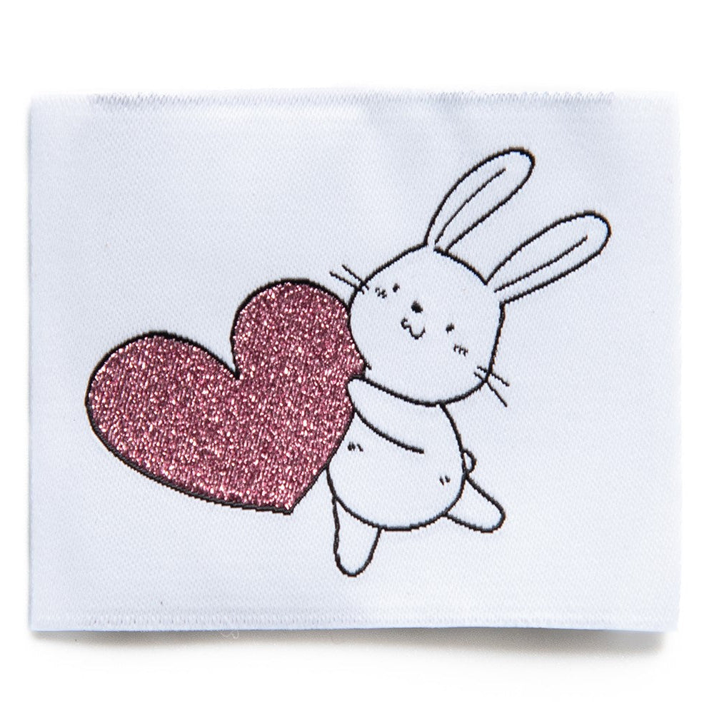 Jessy Sewing Webetiketten Label XXL Patch "Bunny with Heart" - weiß