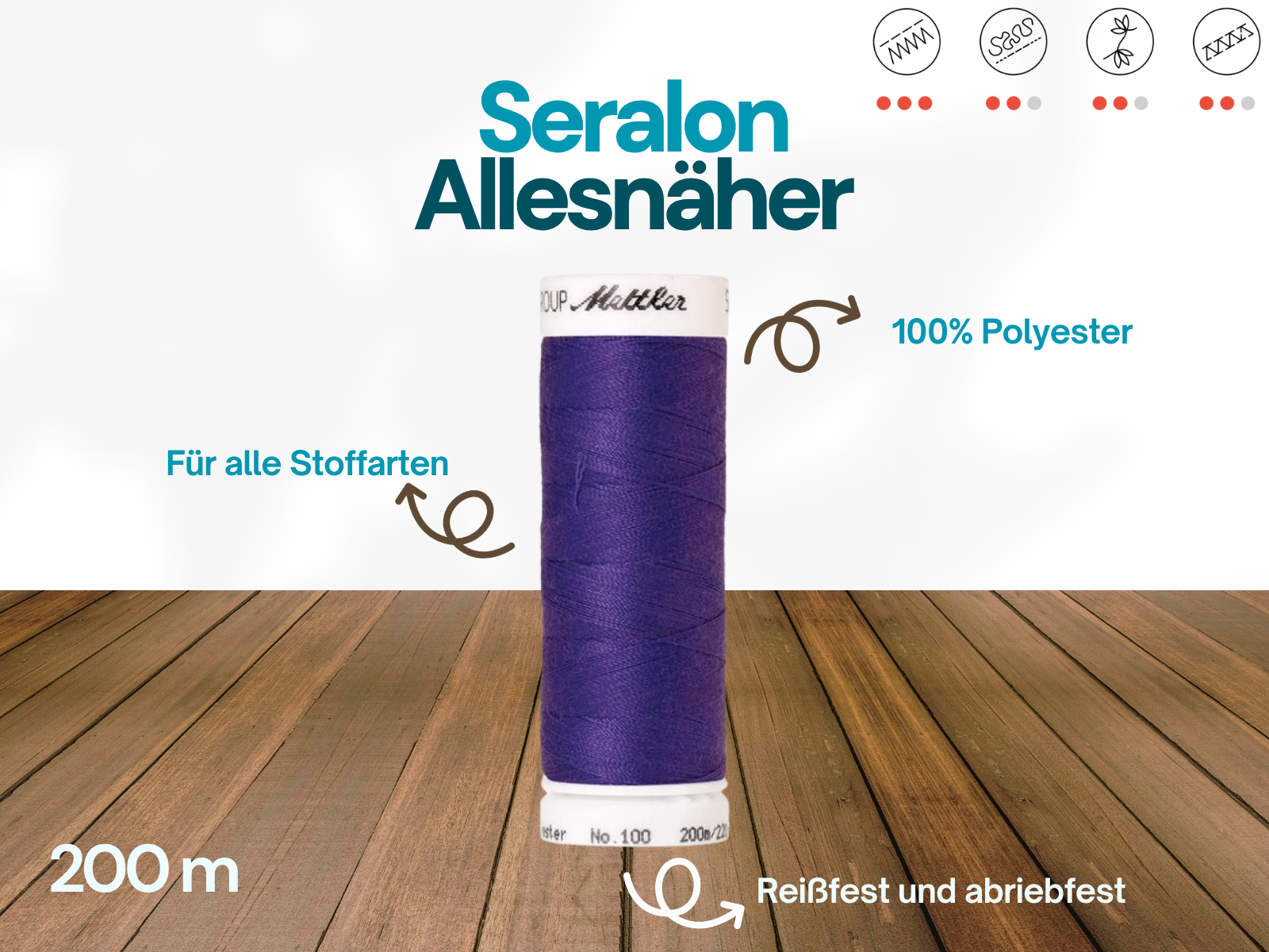 🧵  SERALON® - Allesnähergarn - 200 m • Blau – Lila– Dunkelblau - Nähgarn