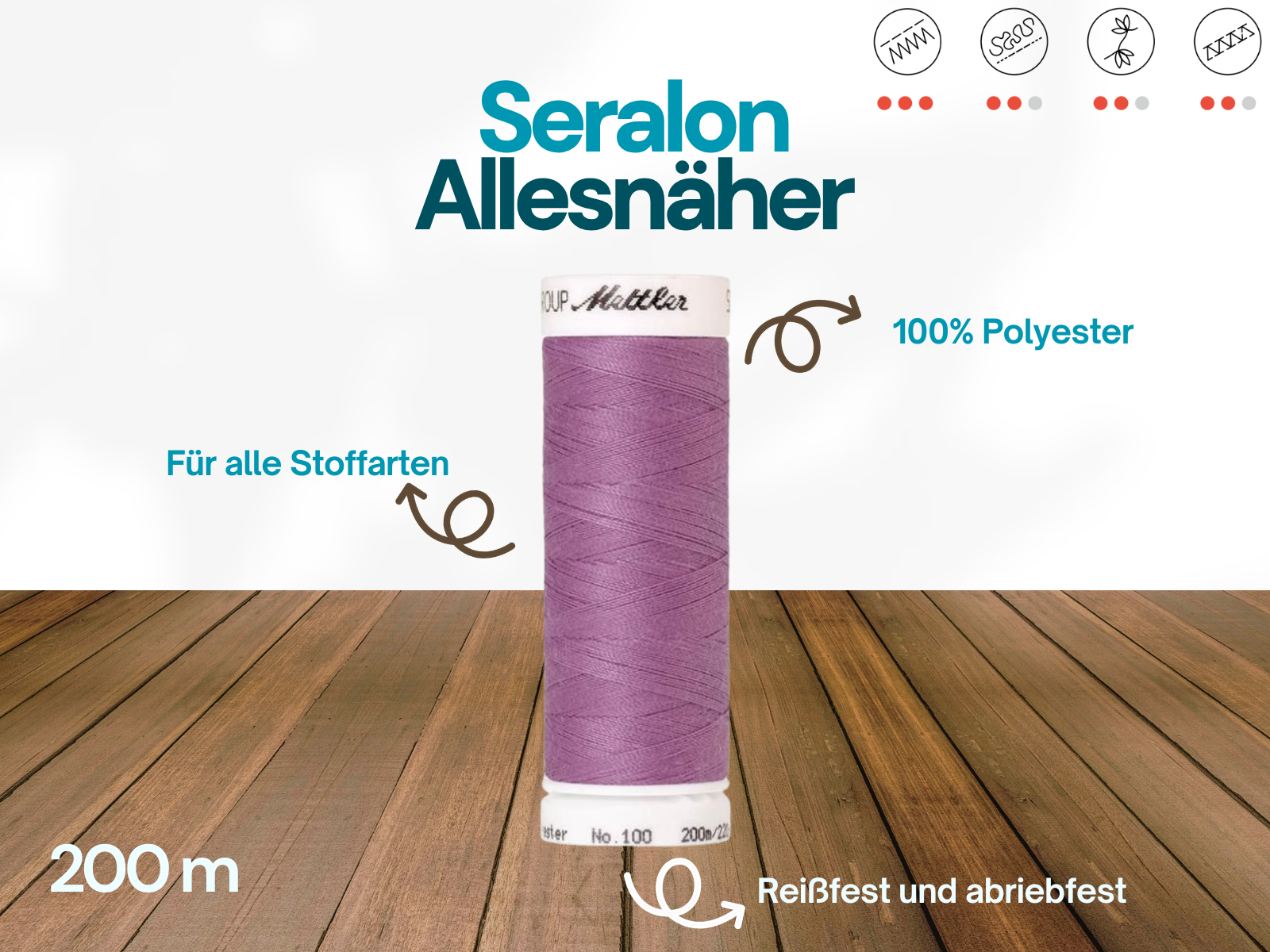 🧵  SERALON® - Allesnähergarn - 200 m • Rosa – Pink – Violett - Nähgarn
