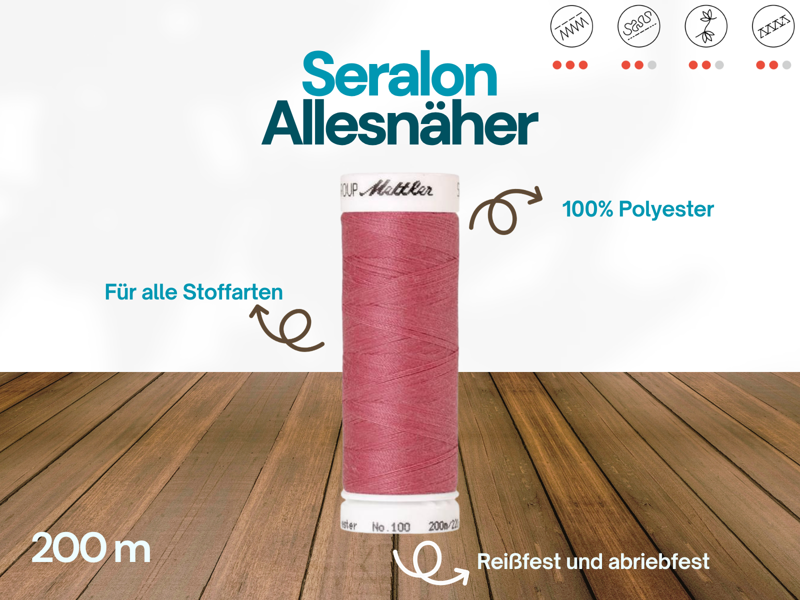 🧵  SERALON® - Allesnähergarn - 200 m • Orange – Rosa – Violett - Nähgarn