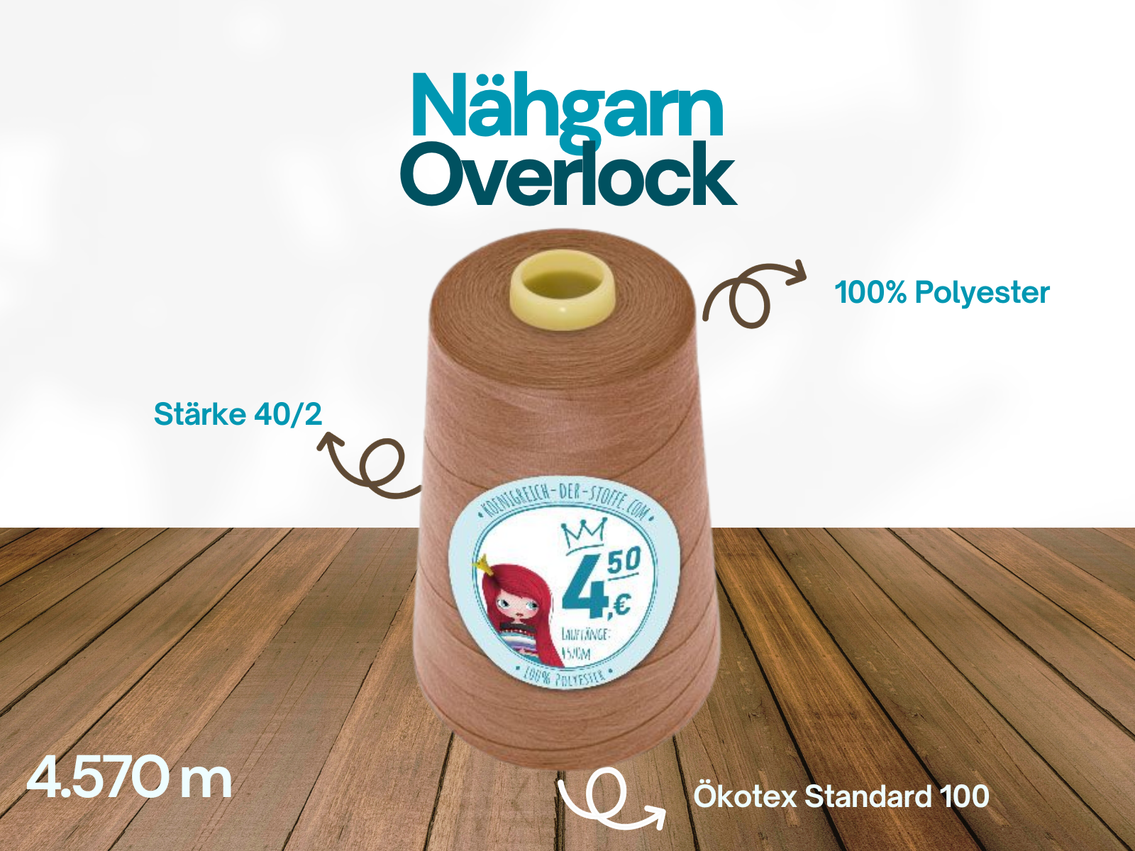 🧵  Overlock Nähgarn - 4570 m - Apricot • Kupfer • Braun