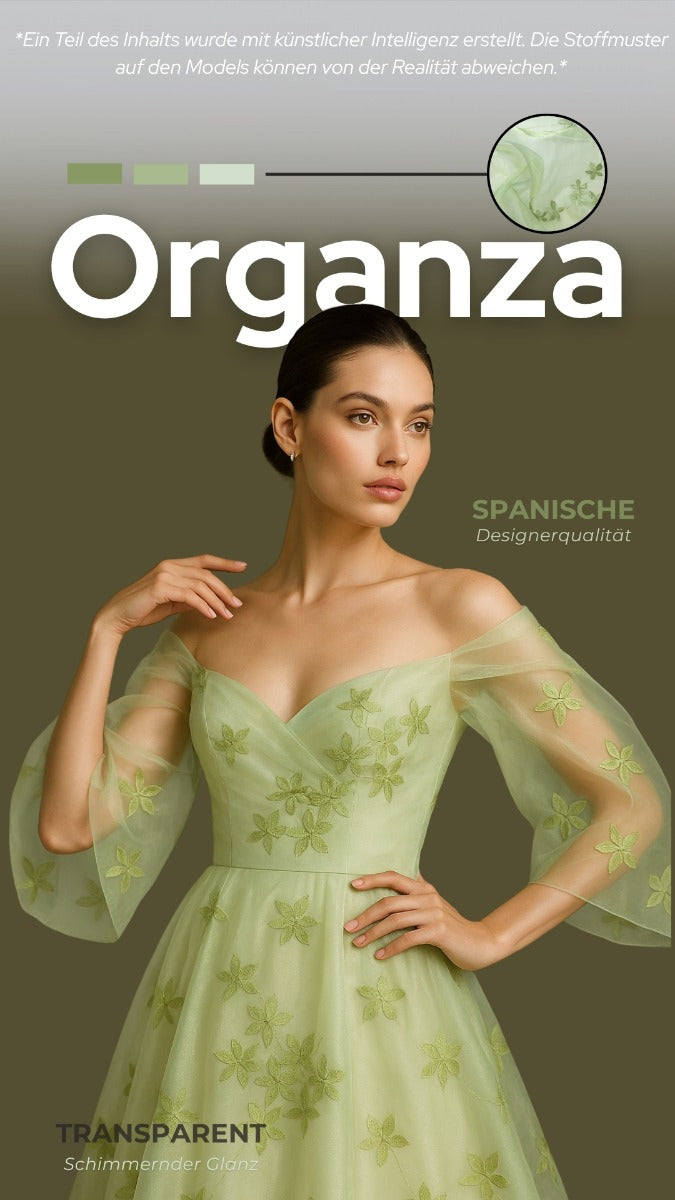 Organza bestickt changierend - Designerstoff aus Spanien - lindgrün