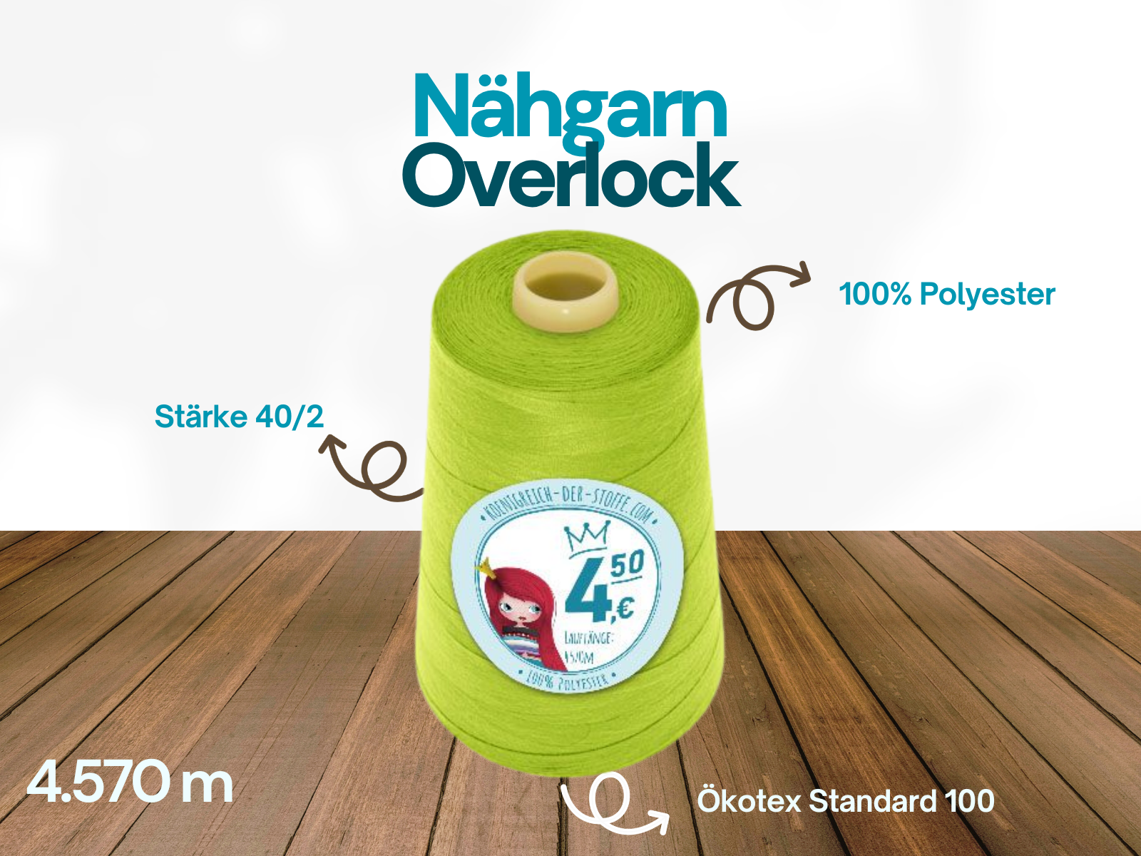 🧵  Overlock Nähgarn - 4570 m - Gelb • Grün • Oliv