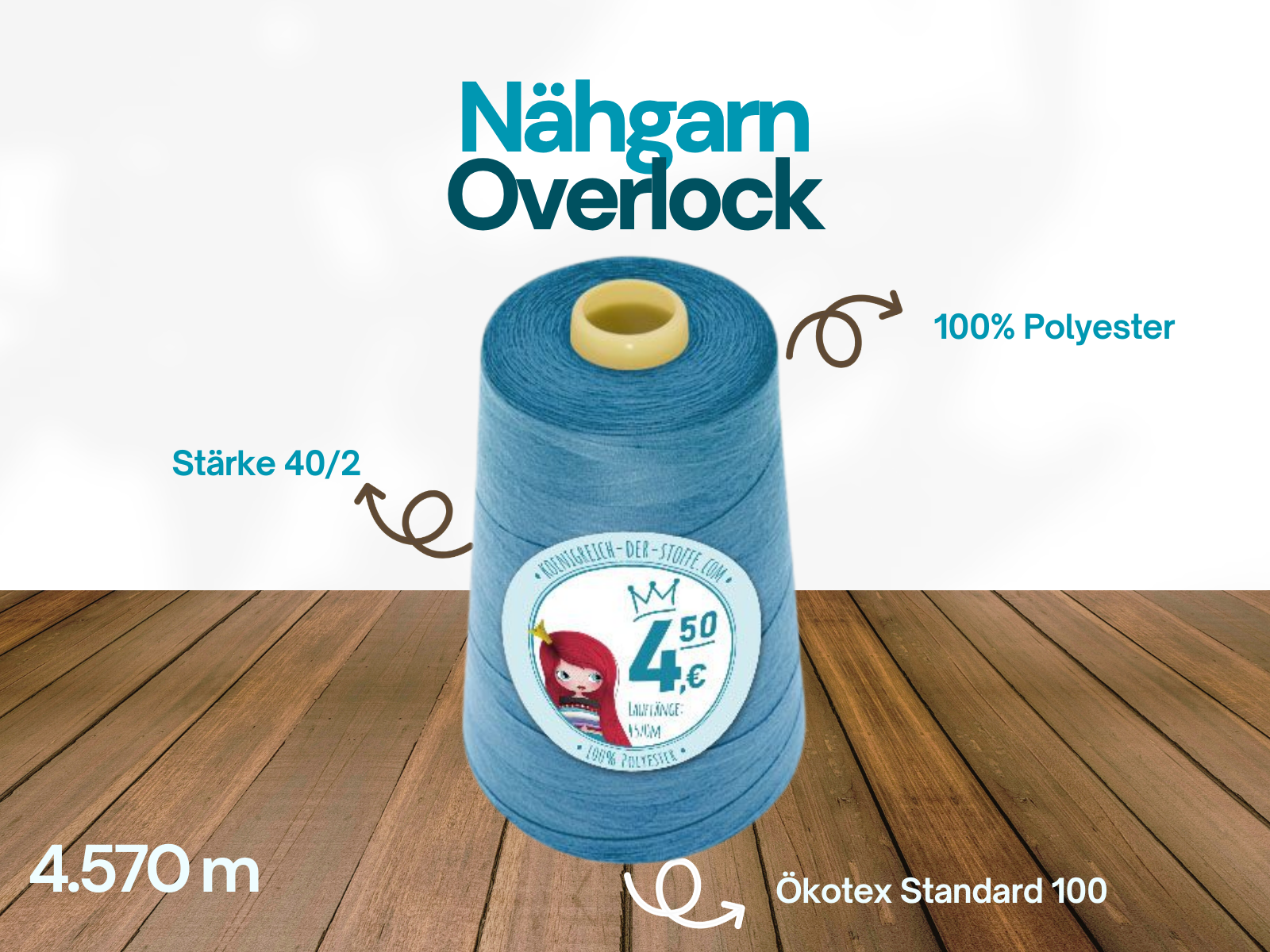 🧵  Overlock Nähgarn - 4570 m - Hellblau • Blau • Dunkelblau