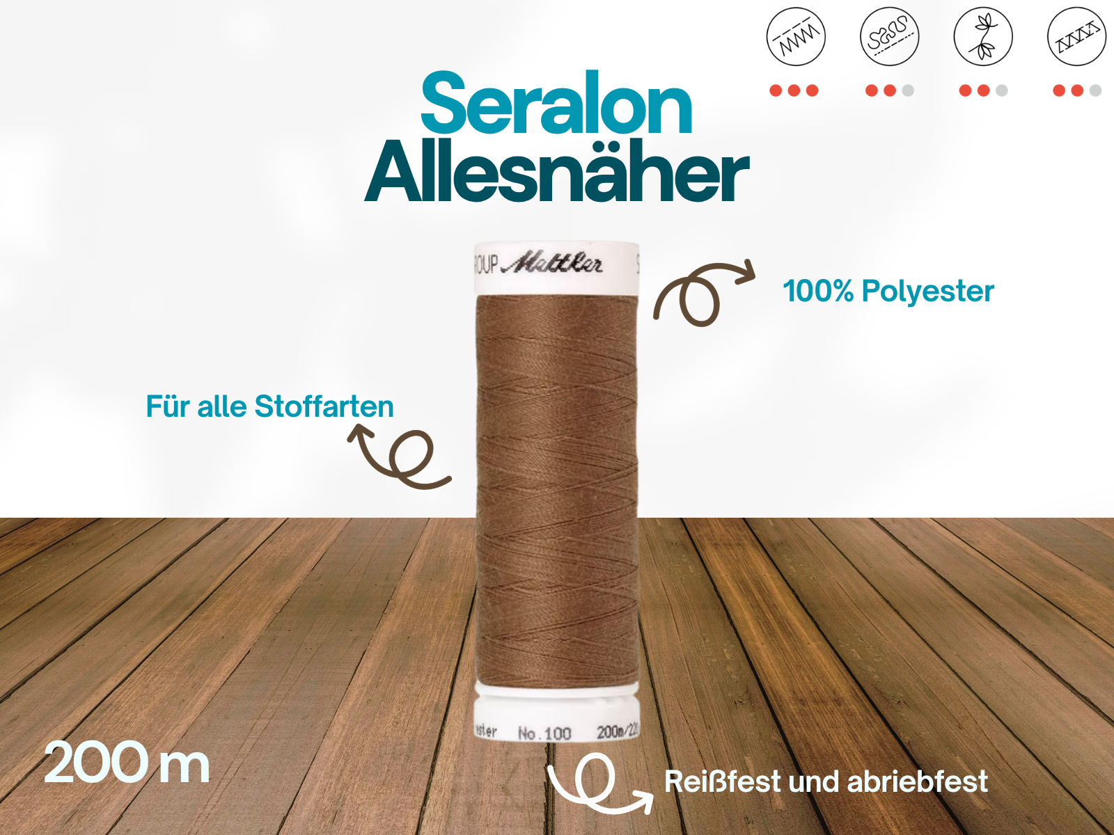 🧵  SERALON® - Allesnähergarn - 200 m • Beige – Terracotta – Braun - Nähgarn