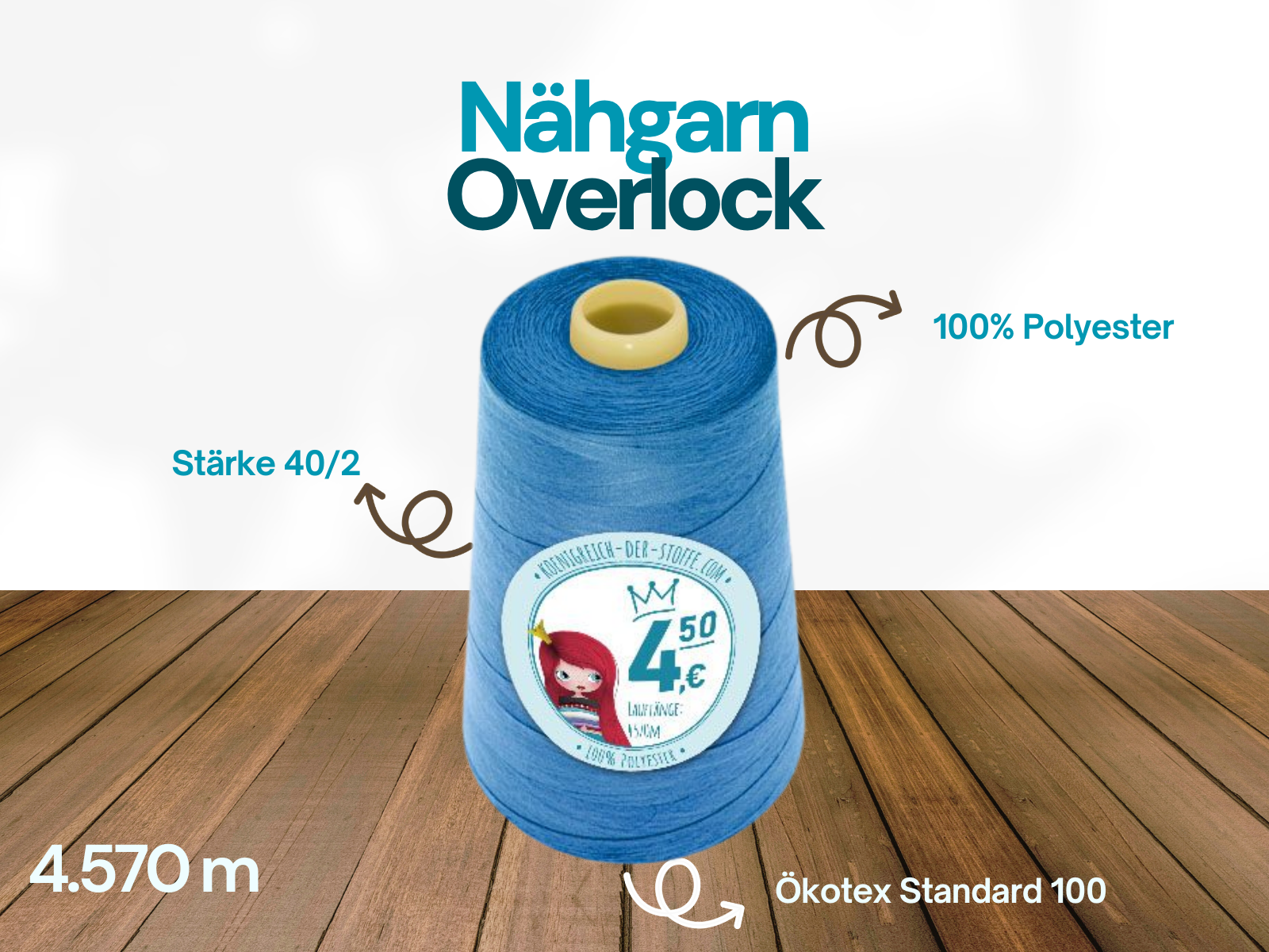 🧵  Overlock Nähgarn - 4570 m - Hellblau • Blau • Violett • Türkis • Lila